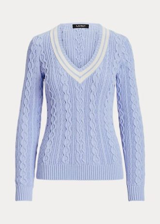 Blaue Cricket-Pullover mit Zopfmuster für Damen von Ralph Lauren
