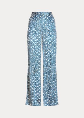 Blaue Damenhose aus Satin mit weitem Bein und Sternenmotiv von Ralph Lauren