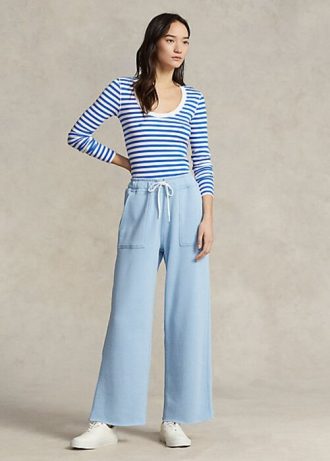 Blaue Fleece-Jogginghose mit abgeschnittenem Saum von Ralph Lauren für Damen