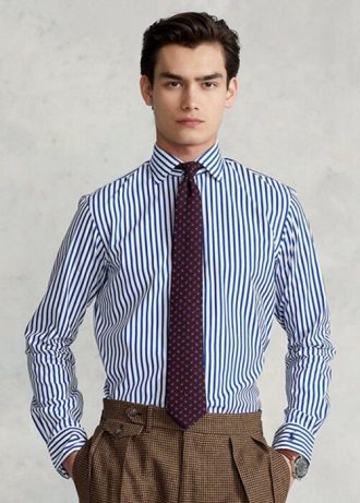 Blaue formelle Hemden aus gestreifter Popeline von Ralph Lauren Regent Custom Fit für Herren