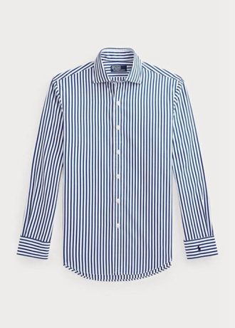 Blaue formelle Hemden aus gestreifter Popeline von Ralph Lauren Regent Custom Fit für Herren