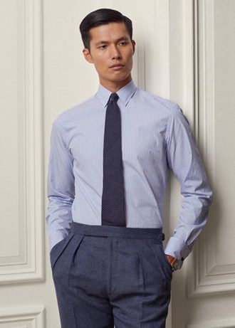 Blaue formelle Hemden aus Popeline mit Bengalstreifen und Umschlagmanschetten für Herren von Ralph Lauren