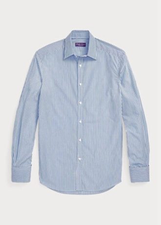 Blaue formelle Hemden aus Popeline mit Bengalstreifen und Umschlagmanschetten für Herren von Ralph Lauren