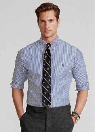 Blaue formelle Slim Fit-Hemden aus gestreifter Popeline von Ralph Lauren für Herren