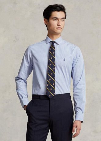 Blaue formelle Slim Fit-Hemden aus gestreifter Popeline von Ralph Lauren für Herren