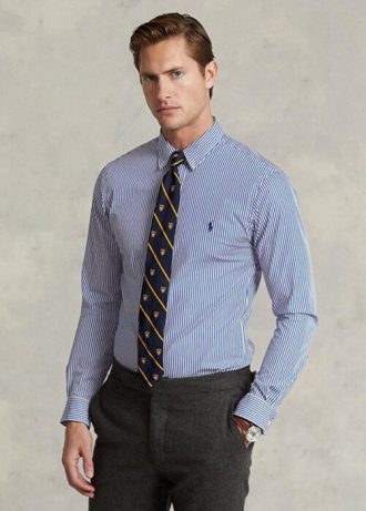Blaue formelle Slim Fit-Hemden aus gestreifter Stretch-Popeline von Ralph Lauren für Herren