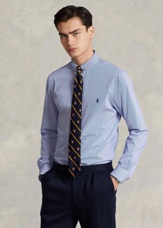 Blaue formelle Slim Fit-Hemden aus gestreifter Stretch-Popeline von Ralph Lauren für Herren