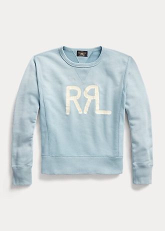 Blaue French Terry-Sweatshirts mit Rundhalsausschnitt und Ralph Lauren-Logo für Damen