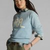 Blaue French Terry-Sweatshirts mit Rundhalsausschnitt und Ralph Lauren-Logo für Damen Blaue French Terry-Sweatshirts mit Rundhalsausschnitt und Ralph Lauren-Logo für Damen
