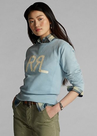 Blaue French Terry-Sweatshirts mit Rundhalsausschnitt und Ralph Lauren-Logo für Damen