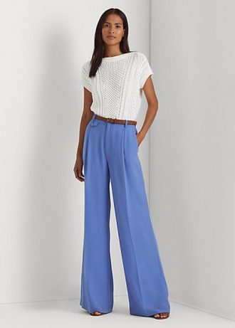 Blaue Georgette-Hose mit Falten für Damen von Ralph Lauren