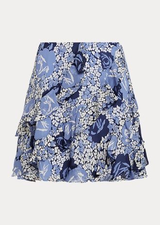 Blaue Georgette-Röcke mit floralem Rüschenbesatz von Ralph Lauren für Damen
