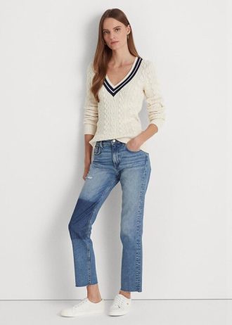 Blaue, gerade geschnittene High-Rise-Jeans von Ralph Lauren für Damen