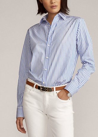 Blaue gestreifte Baumwollhemden „Adrien“ von Ralph Lauren für Damen