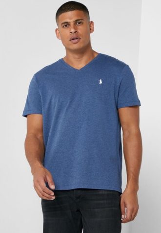 Blaue Herren Ralph Lauren Brust-Logo V-Ausschnitt T-Shirts