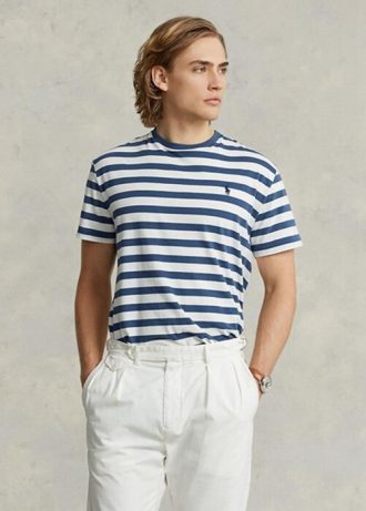 Blaue Herren Ralph Lauren Classic Fit gestreifte Jersey-T-Shirts