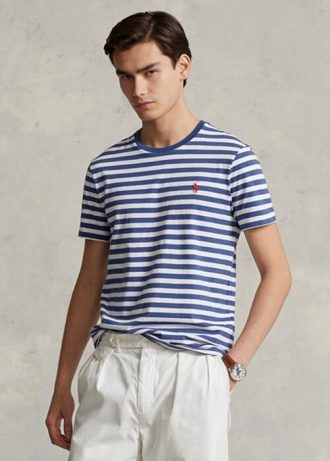 Blaue Herren Ralph Lauren Custom Slim Fit gestreifte Jersey-T-Shirts