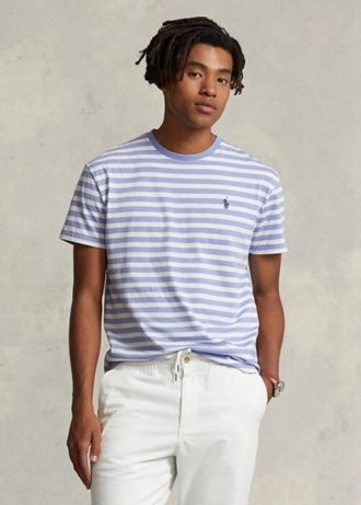 Blaue Herren Ralph Lauren Custom Slim Fit gestreifte Jersey-T-Shirts