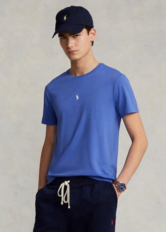 Blaue Herren Ralph Lauren Custom Slim Fit Rundhals-T-Shirts
