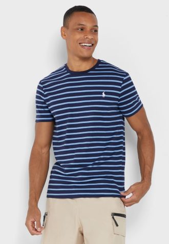 Blaue Herren Ralph Lauren gestreifte Rundhals-T-Shirts