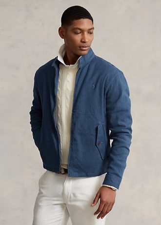 Blaue Herrenjacken aus Leinenmischung mit Fischgrätenmuster von Ralph Lauren