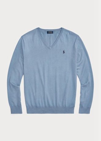 Blaue Herrenpullover aus strukturierter Baumwolle von Ralph Lauren in Slim Fit