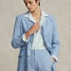 Blaue lange Blazer aus Chambray-Baumwolle für Damen von Ralph Lauren