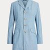 Blaue lange Blazer aus Chambray-Baumwolle für Damen von Ralph Lauren