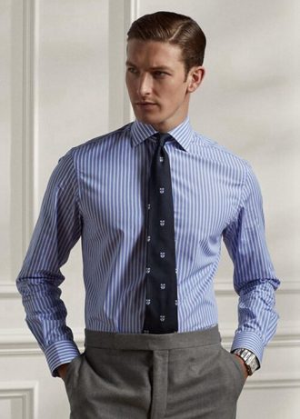 Blaue Poloshirts aus gestreifter Popeline für Herren von Ralph Lauren