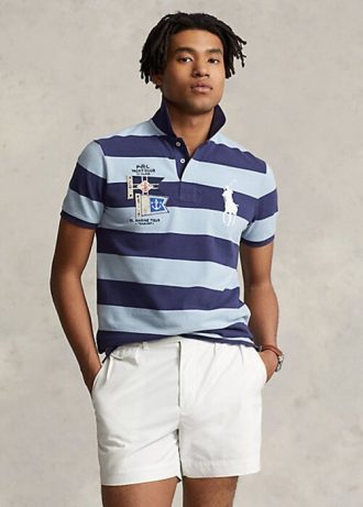 Blaue Poloshirts aus Mesh mit Big Pony-Print für Herren von Ralph Lauren