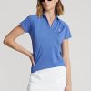 Blaue Poloshirts aus Mesh mit gewellter Knopfleiste von Ralph Lauren für Damen Blaue Poloshirts aus Mesh mit gewellter Knopfleiste von Ralph Lauren für Damen