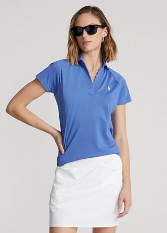 Blaue Poloshirts aus Mesh mit gewellter Knopfleiste von Ralph Lauren für Damen