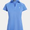 Blaue Poloshirts aus Mesh mit gewellter Knopfleiste von Ralph Lauren für Damen Blaue Poloshirts aus Mesh mit gewellter Knopfleiste von Ralph Lauren für Damen