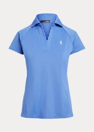 Blaue Poloshirts aus Mesh mit gewellter Knopfleiste von Ralph Lauren für Damen