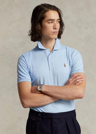 Blaue Poloshirts aus weicher Baumwolle im Custom Slim Fit von Ralph Lauren für Herren