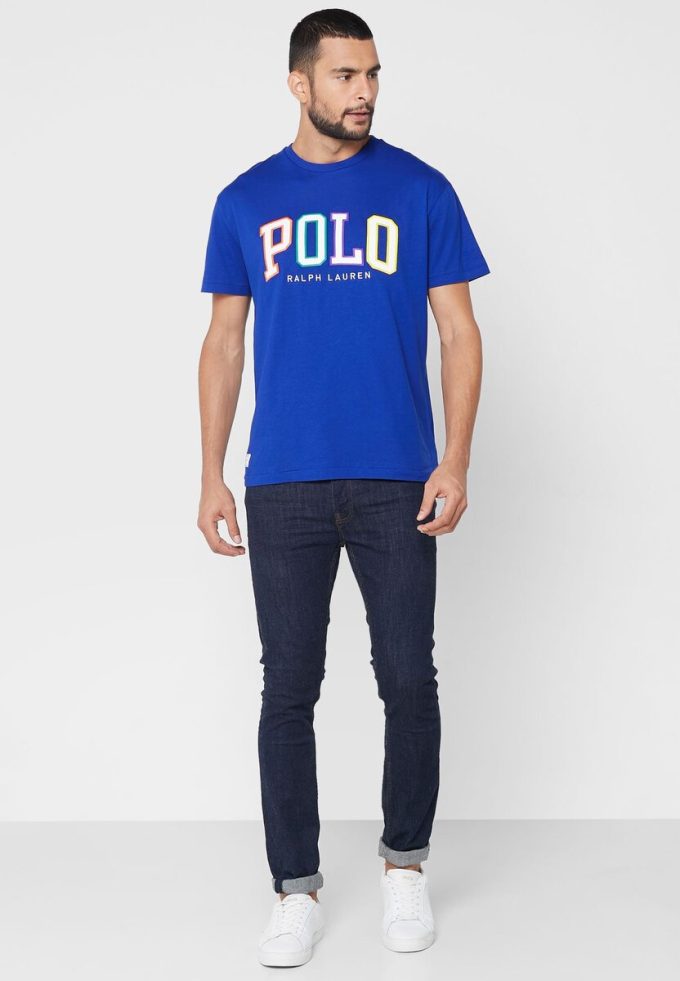 Blaue Poloshirts mit Rundhalsausschnitt und Logo für Herren von Ralph Lauren