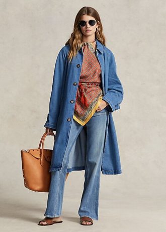 Blaue Ralph Lauren-Automäntel aus Baumwoll-Seiden-Mischgewebe für Damen