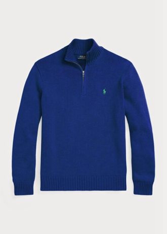 Blaue Ralph Lauren Baumwollpullover mit Viertelreißverschluss für Herren