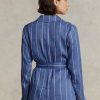 Blaue Ralph Lauren Blazer aus Leinen-Baumwolle mit Streifen und Gürtel für Damen Blaue Ralph Lauren Blazer aus Leinen-Baumwolle mit Streifen und Gürtel für Damen