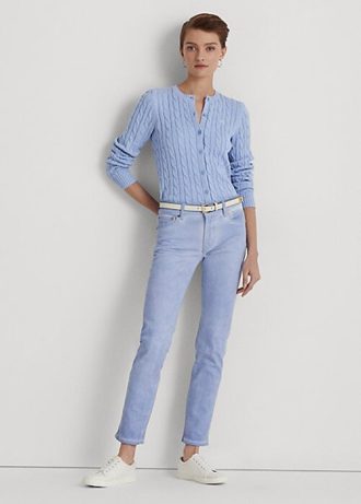 Blaue Ralph Lauren Coated Mid-Rise Straight Ankle Jeans für Damen