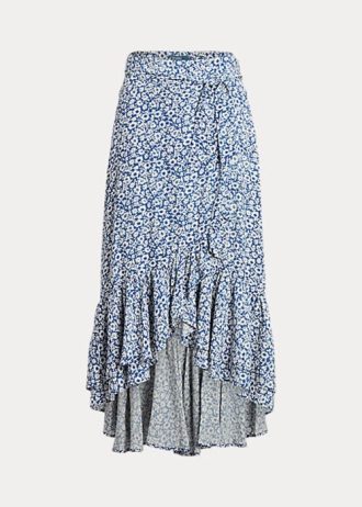 Blaue Ralph Lauren Crêpe-Röcke mit Blumenmuster und Rüschen für Damen