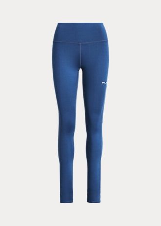 Blaue Ralph Lauren Damen-Stretch-Leggings mit Steg