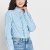 Blaue Ralph Lauren Damenhemden mit gestreiftem Rüschendetail