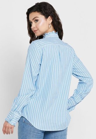 Blaue Ralph Lauren Damenhemden mit gestreiftem Rüschendetail