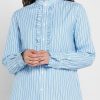 Blaue Ralph Lauren Damenhemden mit gestreiftem Rüschendetail