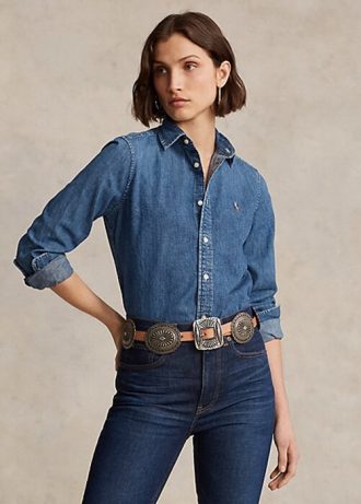 Blaue Ralph Lauren Denim-Hemden für Damen