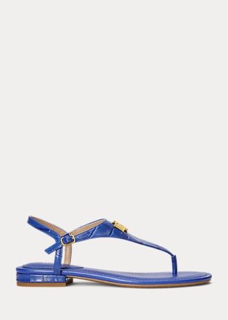 Blaue Ralph Lauren Ellington Sandalen aus geprägtem Leder für Damen