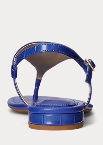 Blaue Ralph Lauren Ellington Sandalen aus geprägtem Leder für Damen