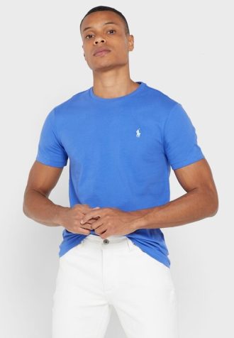 Blaue Ralph Lauren Essential T-Shirts mit Rundhalsausschnitt für Herren Blaue Ralph Lauren Essential T-Shirts mit Rundhalsausschnitt für Herren
