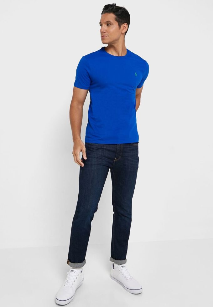 Blaue Ralph Lauren Essential T-Shirts mit Rundhalsausschnitt für Herren Blaue Ralph Lauren Essential T-Shirts mit Rundhalsausschnitt für Herren